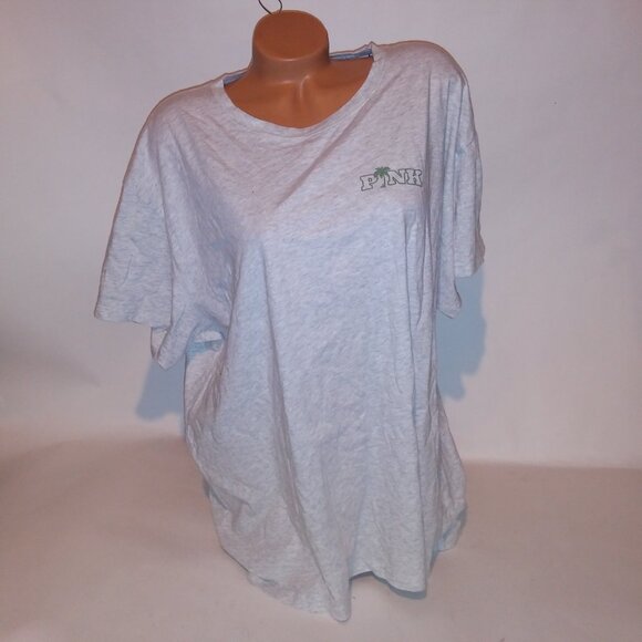 Victoria Secret PINK T Shirt VS Tee Gray Marl Green Logo Crew Neck Short Sleeve - Picture 3 of 11